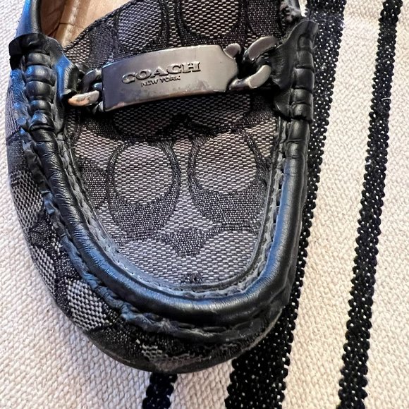 Coach Olive Black Gray Signature Logo Print Canvas Leather Loafer Size 7B - Picture 3 of 15